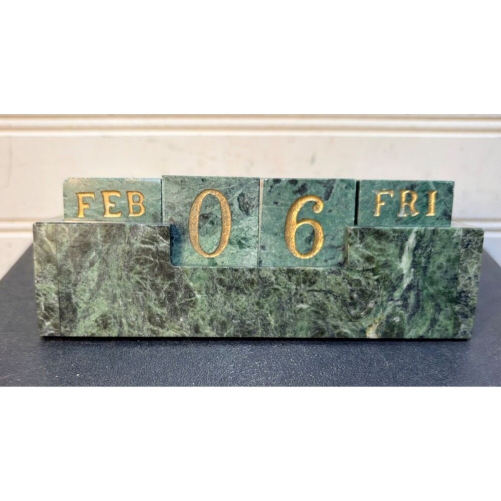 Vintage Green Marble stone Block Perpetual Desk Calendar - month date day